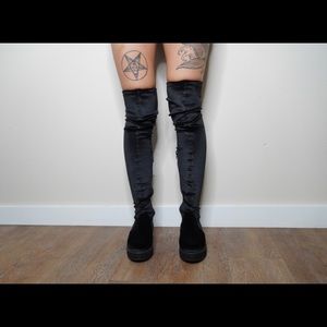 Black thigh high platform boots